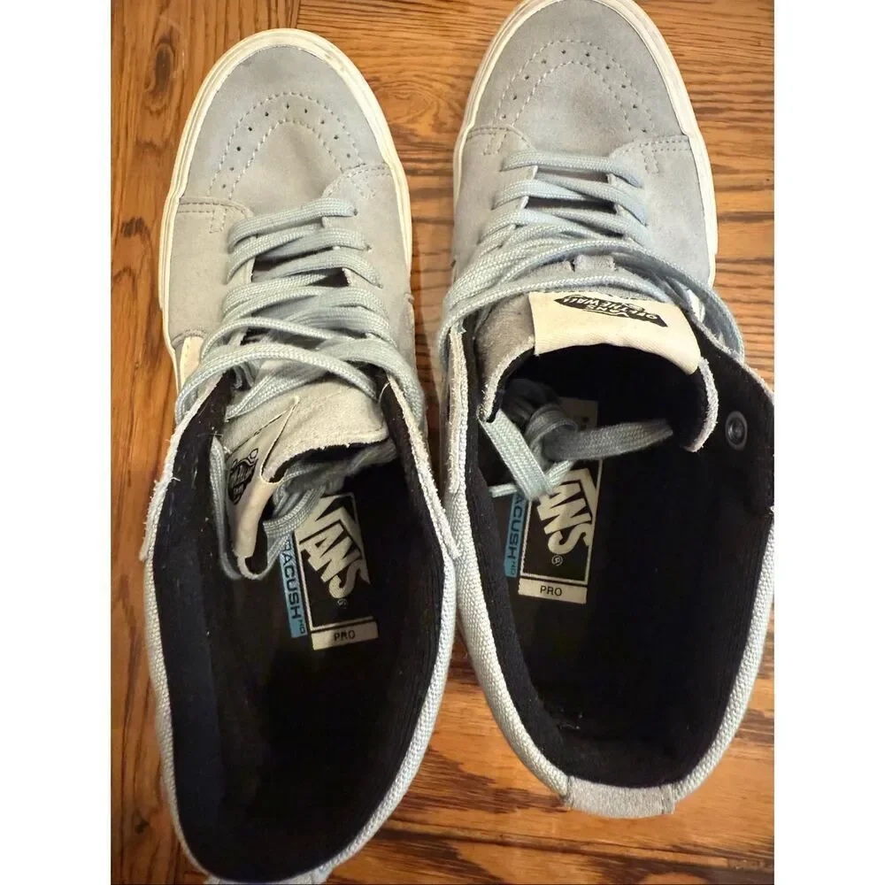 Vans Dusty Blue White Fog Sk8-Hi Pig Suede Skateboard Sneaker‎ Shoes Size 8.5